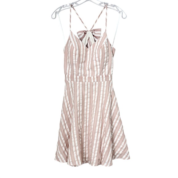 City Vibe Dresses & Skirts - City Vibe Pink & White Striped Strappy Short Dress Pockets Open Back Girly